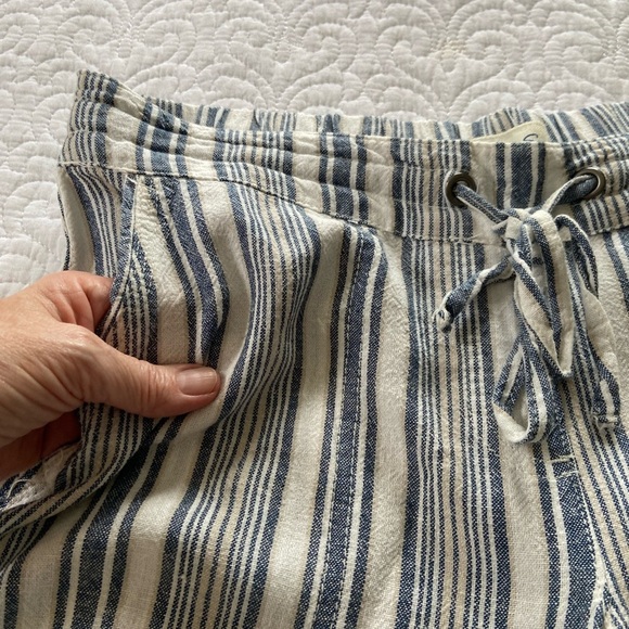 Per Se Striped Linen Blend Pull On Straight Leg Pants Blue Tan and White Size M - Picture 7 of 12